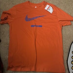 Nike Men's Orange and Blue Logo Tee